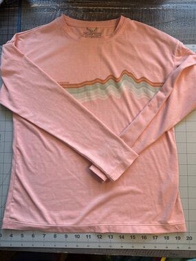 Patagonia Coral Pink Long Sleeve Tee with Striped Wave Graphic